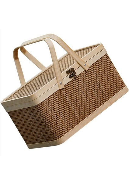 2x Bambu Sepet Doğal -Dostu Dokuma Sepet Bambu Piknik Sepeti Kapaklı Atıştırmalıklar Ekmek Depolama Sepeti (Yurt Dışından) fırsatları
