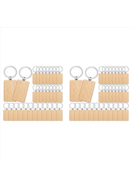 200PIECES Ahşap Anahtarlık Boşluklar Toplu Dikdörtgen Ahşap Gravür Boşluklar Bitmemiş Ahşap Anahtarlık Anahtar Etiketi A (Yurt Dışından)