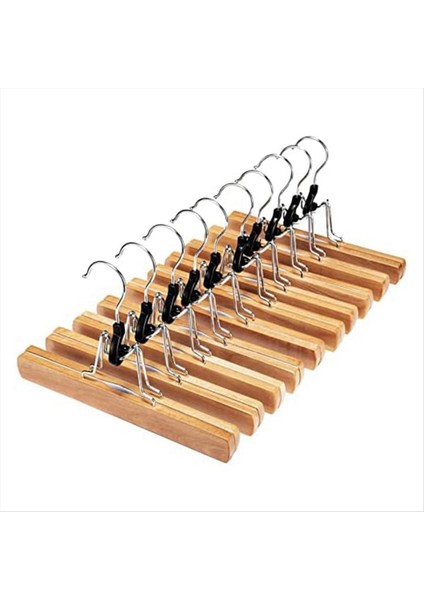 Ahşap Pantolon Askıları 10 Paket Pantolon Için Kaymaz Askılar 360 Derece Döner Kanca Pantolon Etek Kot Pantolon Şort (Yurt Dışından)