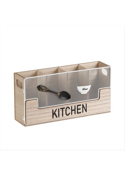 Mutfak Sayaç Tutucu Tutucu Metal Ahşap Steware Organizatörü ile Eşleştirilmiş Spatula Güveç Çatal Teşheri Beyaz Bölümler (Yurt Dışından)