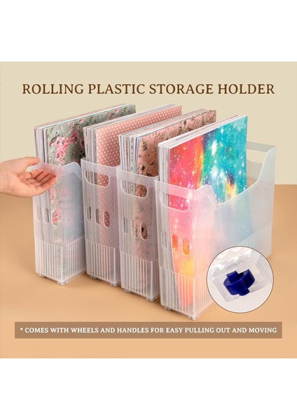4x Scrapbook Kağıt Depolama Tekerlekler Plastik Scrapbook Depolama Kutusu 12 Inç x 12 Inç Kağıt Not Defteri Kağıdı (Yurt Dışından) fırsatları