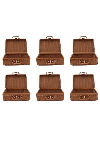 6x Piknik Sepeti Dokuma Hasır Vintage Bavul Dokuma Depolama Sepeti Rattan Depolama Çantası Piknik Örgü Çamaşır Sepeti B (Yurt Dışından)