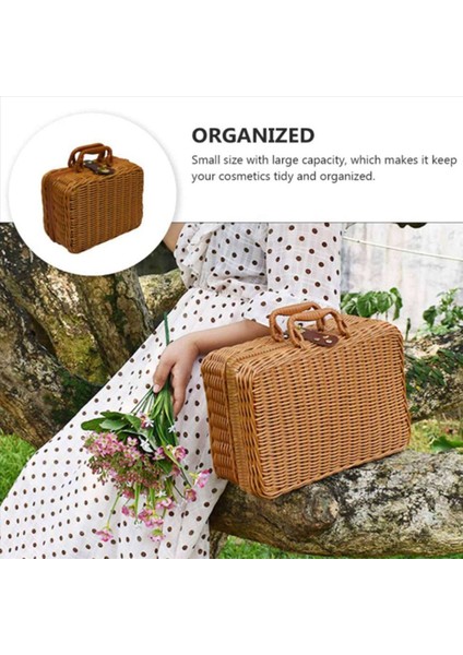 6x Piknik Sepeti Dokuma Hasır Vintage Bavul Dokuma Depolama Sepeti Rattan Depolama Çantası Piknik Örgü Çamaşır Sepeti B (Yurt Dışından) fiyatları