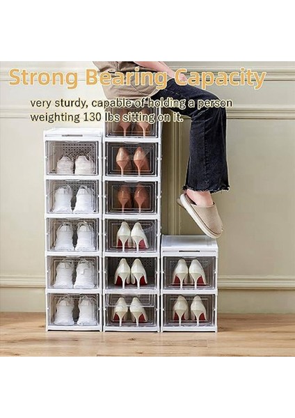 2x Ayakkabı Kutusu Montajsız Katlanabilir Ayakkabı Organizatörleri Temiz Kapı Alan Kurtarıcı Ayakkabı Rafı Sağlam Plastik (Yurt Dışından) indirimleri