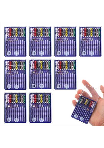 10 Kutu Mini Dikiş Kiti Hızlı Düzeltme Kiti Küçük Seyahat Kiti Dikiş Kiti Önde Dişli Iğne Kiti Pin Düğmesi (Yurt Dışından)