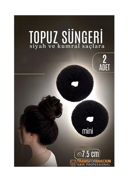 Siyah Mini Saç Topuz Süngeri 2 Adet 7.5 cm Çap 3 cm Kalınlık