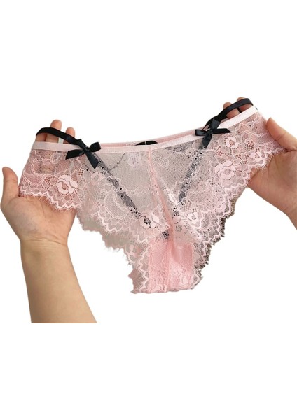 Kadınlar Için Yeni Fransız Tarzı Dantel Külot, Nefes Alabilen, Rahat, Düşük Belli, Kadın Külotu (3'lü Paket, Siyah, Beyaz ve Pembe) (Yurt Dışından)