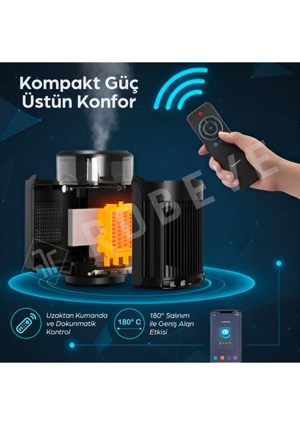 Taşınabilir Isıtıcı & Hava Nemlendirici Buhar Makinesi – 7 Renk LED Işıklı, Uzaktan Kumandalı, Zaman Ayarlı, Devrilme Korumalı Mini Isıtıcı 800W