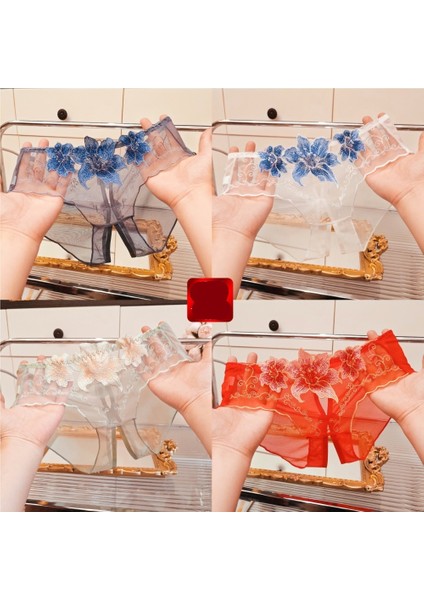 Kadınlar Için Ince, Işlemeli, Açık Ağlı, Şeffaf File Külot, Dikişsiz, Düşük Belli (4 Adet) (Yurt Dışından)