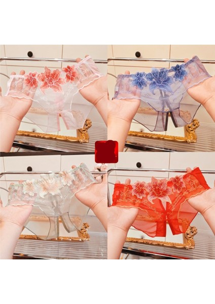 Kadınlar Için Ince, Işlemeli, Açık Ağlı, Şeffaf File Külot, Dikişsiz, Düşük Belli (4 Adet) (Yurt Dışından)