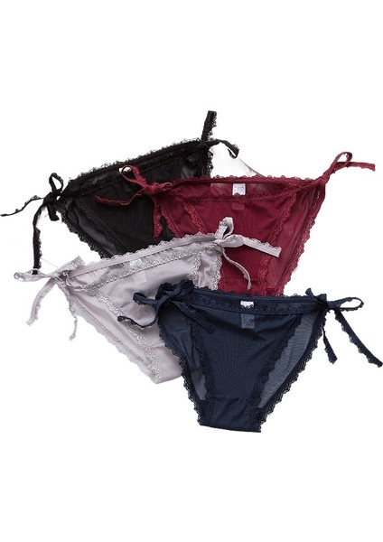 Kadınlar Için File Dantel Külot, Hafif ve Nefes Alabilir, Narin Kenarlı ve Bağcıklı (4 Adet) (Yurt Dışından)
