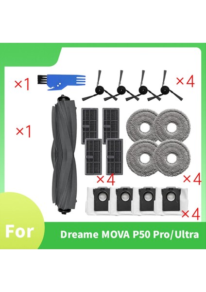 18 Adet Dreame Mova P50 Pro / P50 Ultra Süpürme Makinesi Aksesuarları Ana Yan Fırça Paspas Filtre Toz Torbaları (Yurt Dışından) fiyatları
