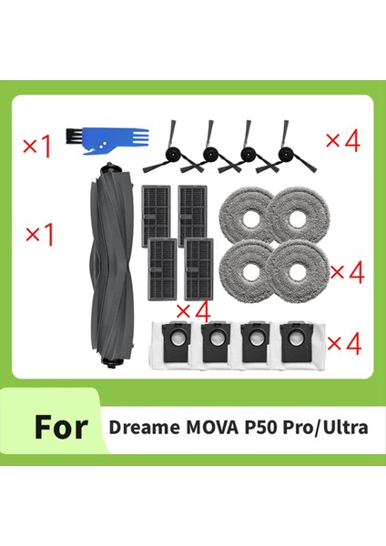 18 Adet Dreame Mova P50 Pro / P50 Ultra Süpürme Makinesi Aksesuarları Ana Yan Fırça Paspas Filtre Toz Torbaları (Yurt Dışından) modelleri