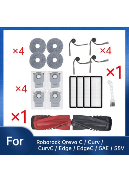 18 Adet Roborock Qrevo C / Curv / Curvc / Kenar / Edgec / 5AE / S5V Süpürme Ana Yan Fırça Paspas Filtre Toz Torbaları (Yurt Dışından) modelleri