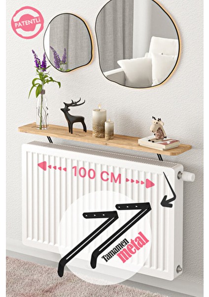 Petek Üstü Uçan Raf Metal Tasarım Beyaz Oval Kesim 100 x 18 cm İskandinav Tarzı