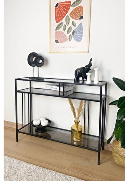 Venedik 100 cm Dresuar Füme Camlı Metal Konsol Kahve Renkli Şık Tasarım indirimleri