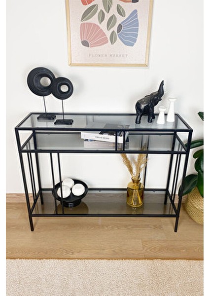 Venedik 100 cm Dresuar Füme Camlı Metal Konsol Kahve Renkli Şık Tasarım