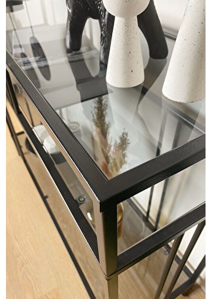 Venedik 100 cm Dresuar Füme Camlı Metal Konsol Kahve Renkli Şık Tasarım