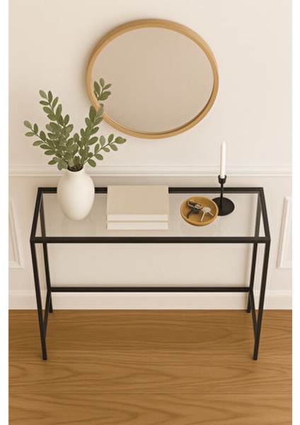 Metal Dresuar Siyah Renkli Şeffaf Camlı Modern Tasarım 100x30x78 cm