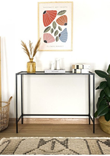 Metal Dresuar Siyah Renkli Şeffaf Camlı Modern Tasarım 100x30x78 cm