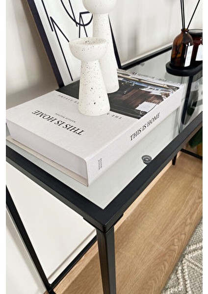 Metal Dresuar Siyah Renkli Şeffaf Camlı Modern Tasarım 100x30x78 cm