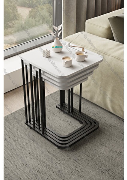 Orkide Tekerlekli 4 Lü Zigon Sehpa Modern Tasarım MDF Siyah ve Parlak Beyaz fırsatları