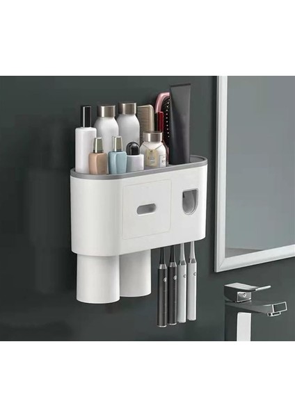 Diş Fırçası Tutucu Duvara Monte Toz Geçirmez, Çift Otomatik Diş Macunu Dispenserleri Sıkma Seti, 3 Diş Fırçası Yuvası, 2 Manyetik Bardak Kozmetik Düzenleyici Çekmeceli Büyük Dep (Yurt Dışından)