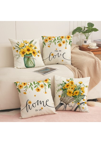 4 Tarzı Papatya Çiçek Yastık Kılıfı, Keten Tek Taraflı Araba Yastığı, Iç Dekorasyon Kanepe Yastık Kılıfı. (Yurt Dışından)