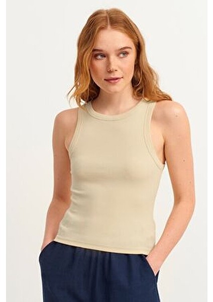 Kadın Fitilli Halter Yaka Örme Atlet %95 Pamuk 5'li Paket Siyah Beyaz Kahverengi Lacivert Krem