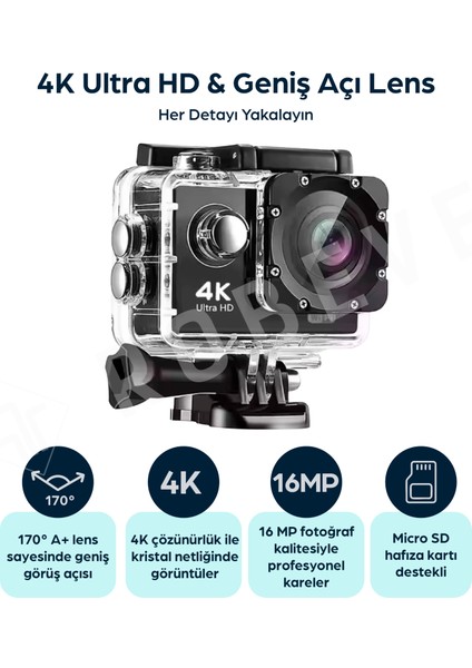 4K Ultra Hd Wi-Fi Aksiyon Kamera – 170° Geniş Açı Zengin Aksesuar Destekli 4K 30FPS 16 Mp Aksiyon Kamerası fiyatları
