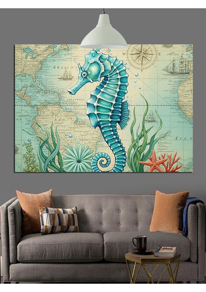 Soyut Denizatı Figürü ve Dünya Haritası Dekoratif Kanvas - Mdf Ahşap Tablo fiyatları