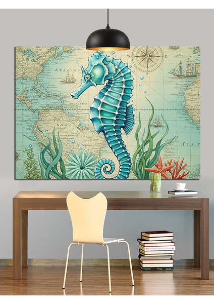 Soyut Denizatı Figürü ve Dünya Haritası Dekoratif Kanvas - Mdf Ahşap Tablo modelleri