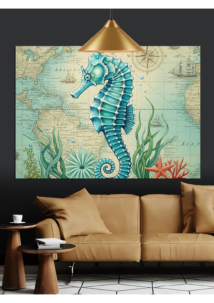 Soyut Denizatı Figürü ve Dünya Haritası Dekoratif Kanvas - Mdf Ahşap Tablo indirimleri