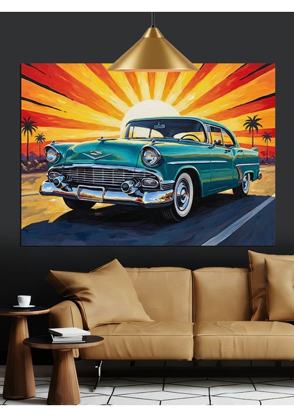 Mavi Klasik Araba Retro Dekoratif Kanvas - Mdf Ahşap Tablo indirimleri