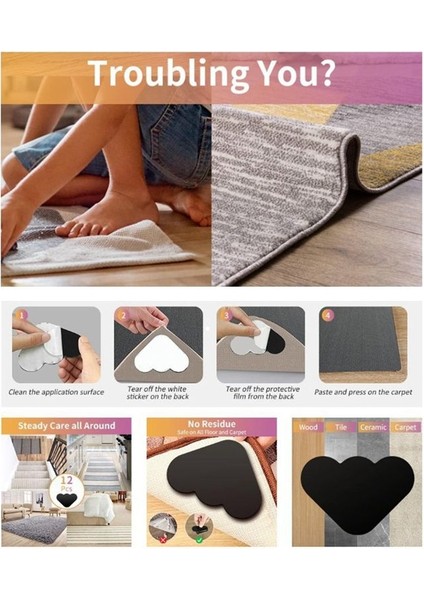 Halı Tutucu Çift Taraflı Kaymaz Halı Bant Çıkartmaları Halı Pedi Halı Bant Köşe Yan Tutucu Zemin ve Fayans Için (Yurt Dışından) modelleri