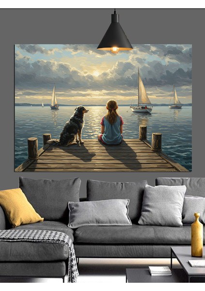 Denizde Oturan Kadın Manzara Dekoratif Kanvas - Mdf Ahşap Tablo