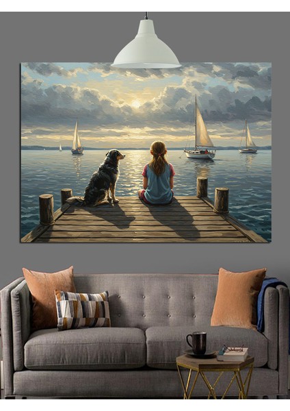 Denizde Oturan Kadın Manzara Dekoratif Kanvas - Mdf Ahşap Tablo fiyatları