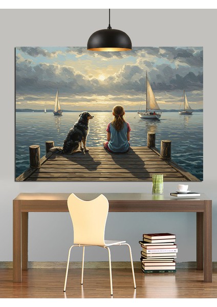 Denizde Oturan Kadın Manzara Dekoratif Kanvas - Mdf Ahşap Tablo modelleri