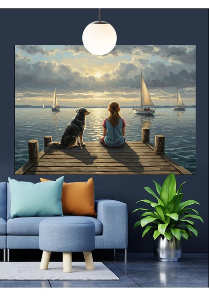 Denizde Oturan Kadın Manzara Dekoratif Kanvas - Mdf Ahşap Tablo fırsatları