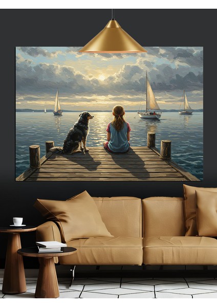 Denizde Oturan Kadın Manzara Dekoratif Kanvas - Mdf Ahşap Tablo indirimleri