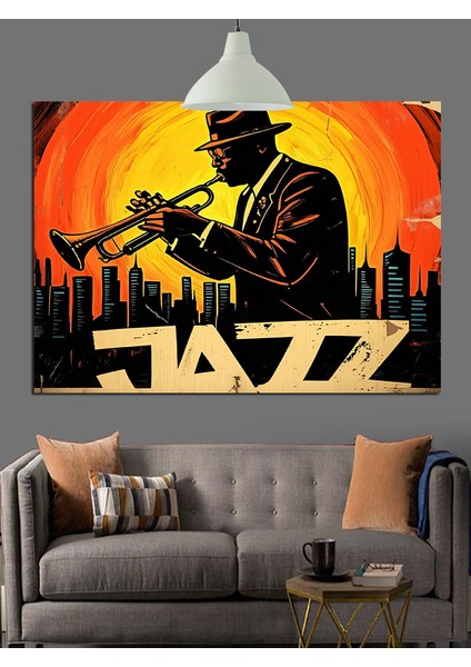 Caz Müzisyeni Silüet Trompet Dekoratif Kanvas - Mdf Ahşap Tablo