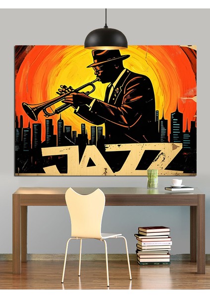Caz Müzisyeni Silüet Trompet Dekoratif Kanvas - Mdf Ahşap Tablo fiyatları