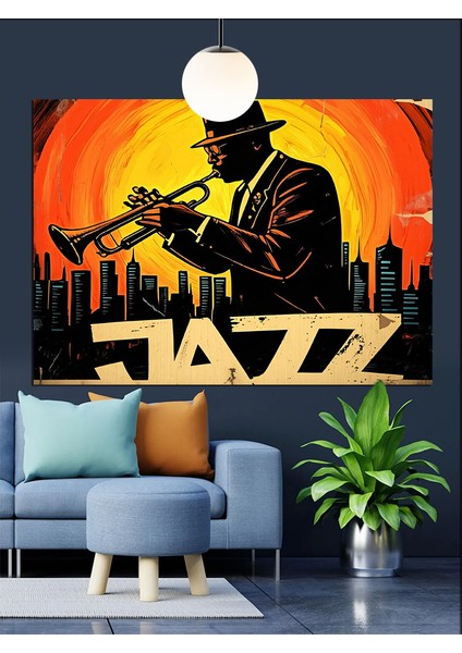 Caz Müzisyeni Silüet Trompet Dekoratif Kanvas - Mdf Ahşap Tablo modelleri