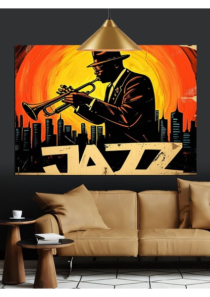 Caz Müzisyeni Silüet Trompet Dekoratif Kanvas - Mdf Ahşap Tablo fırsatları