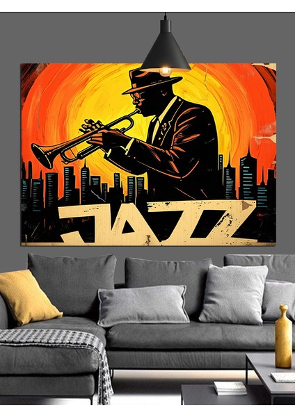 Caz Müzisyeni Silüet Trompet Dekoratif Kanvas - Mdf Ahşap Tablo indirimleri