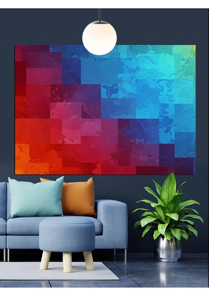 Soyut Geometrik Kare Desen Dekoratif Kanvas - Mdf Ahşap Tablo fiyatları