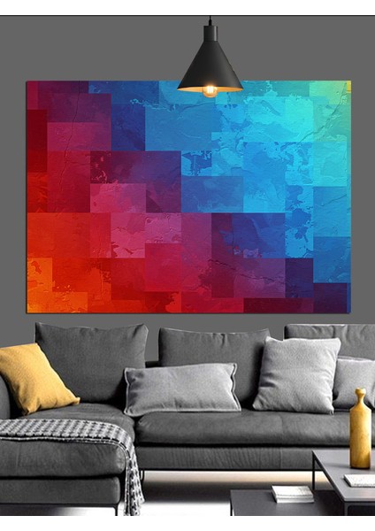 Soyut Geometrik Kare Desen Dekoratif Kanvas - Mdf Ahşap Tablo fırsatları