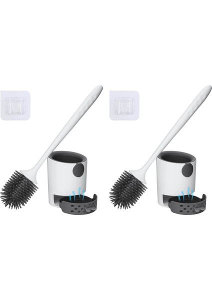 Tutucu ile 2x Tuvalet Fırçası Silikon Tuvalet Kasesi Temizleme Fırçası ve Tutucu Seti (Yurt Dışından)