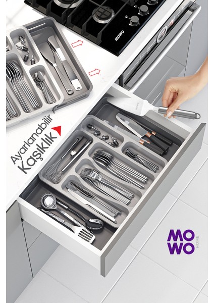 Çift Taraflı Uzayabilen Pratik Çekmece İçi Kaşıklık Organizer