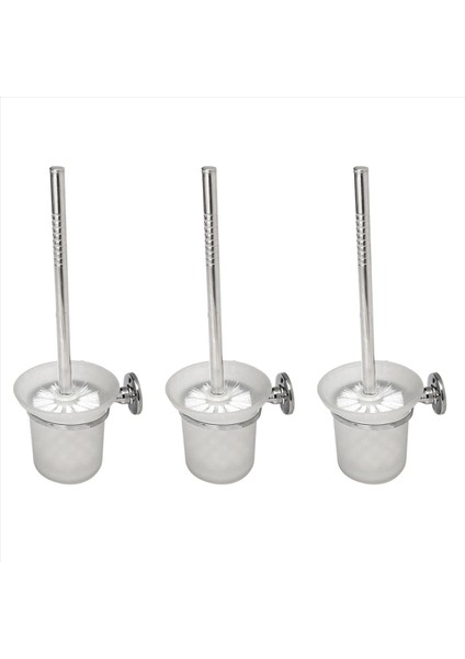 3x Krom Yuvarlak Duvara Monte Tuvalet Fırçası ve Buzlu Cam Tuvalet Fırçası Tutucu (Yurt Dışından)